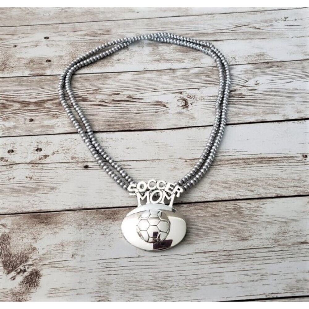 Soccer Mom Necklace - Silver Tone Statement Necklace